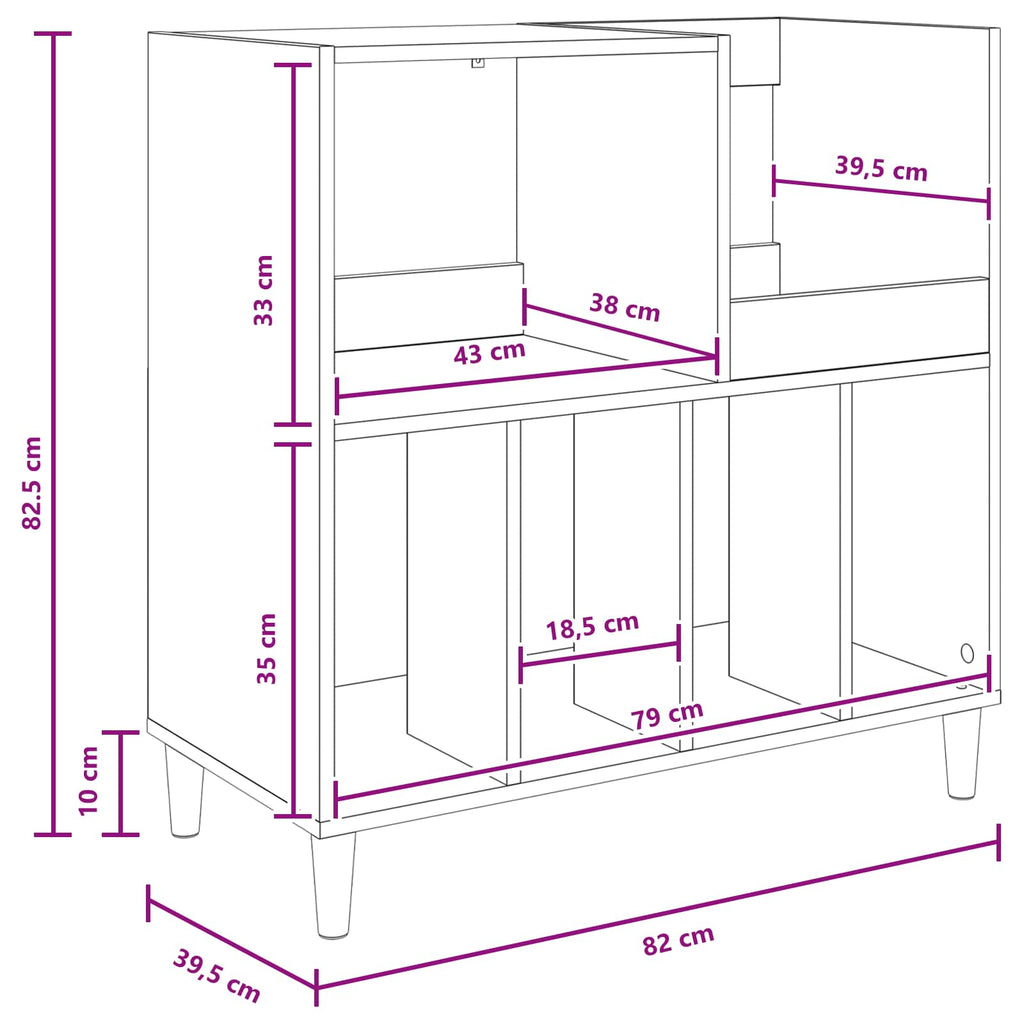 vidaXL Stojak na odtwarzacz płyt Czarny dąb 82 x 39,5 x 82,5 cm
