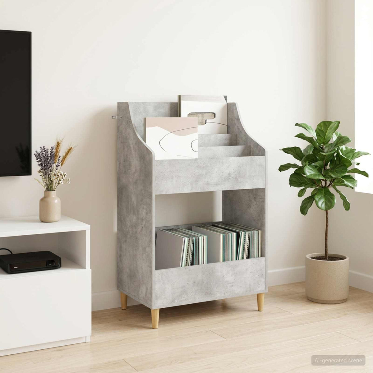 vidaXL Półki na media Betonowy szary 70,5 x 46 x 112 cm