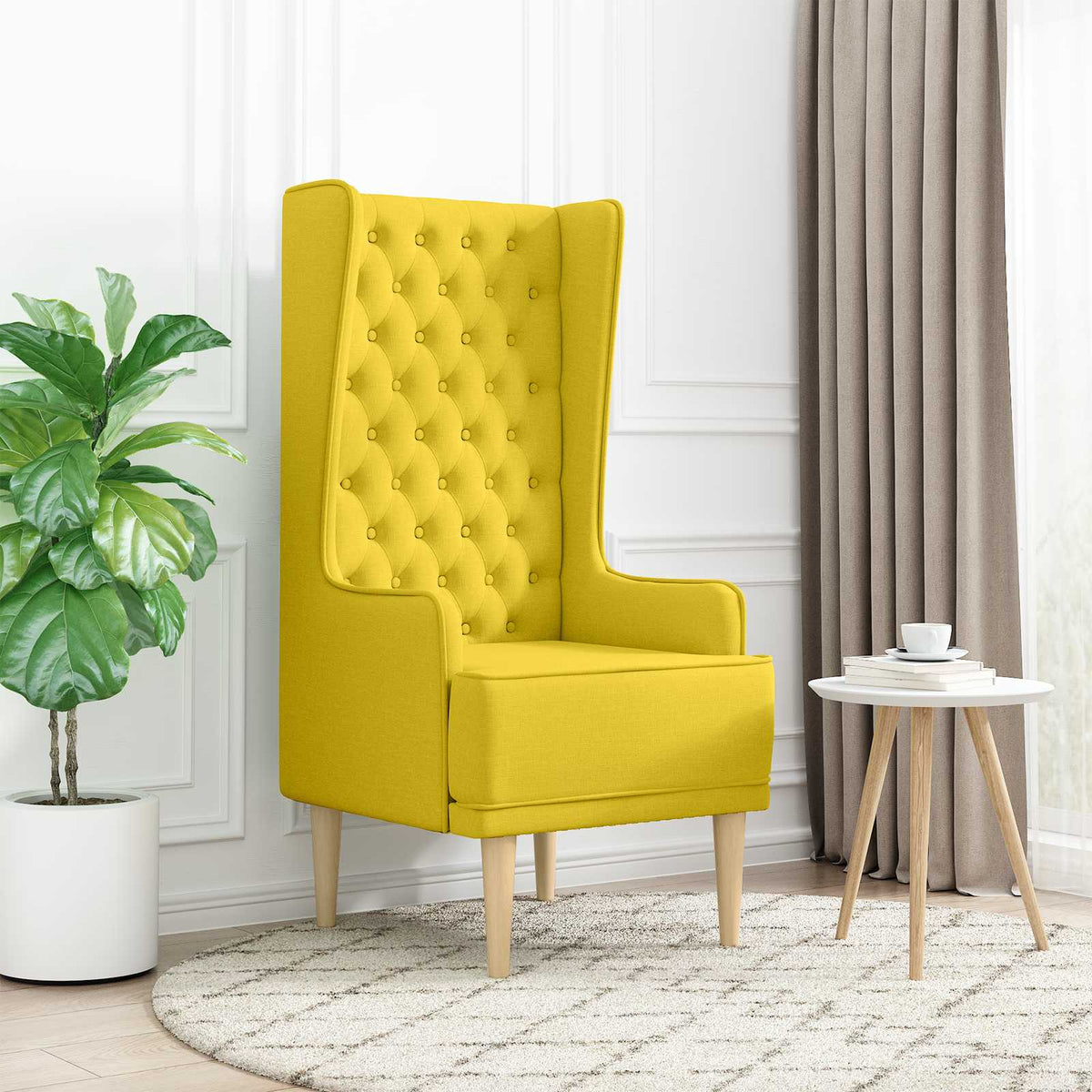 vidaXL Pikowany fotel z wysokim oparciem Jasnożółty tkanina