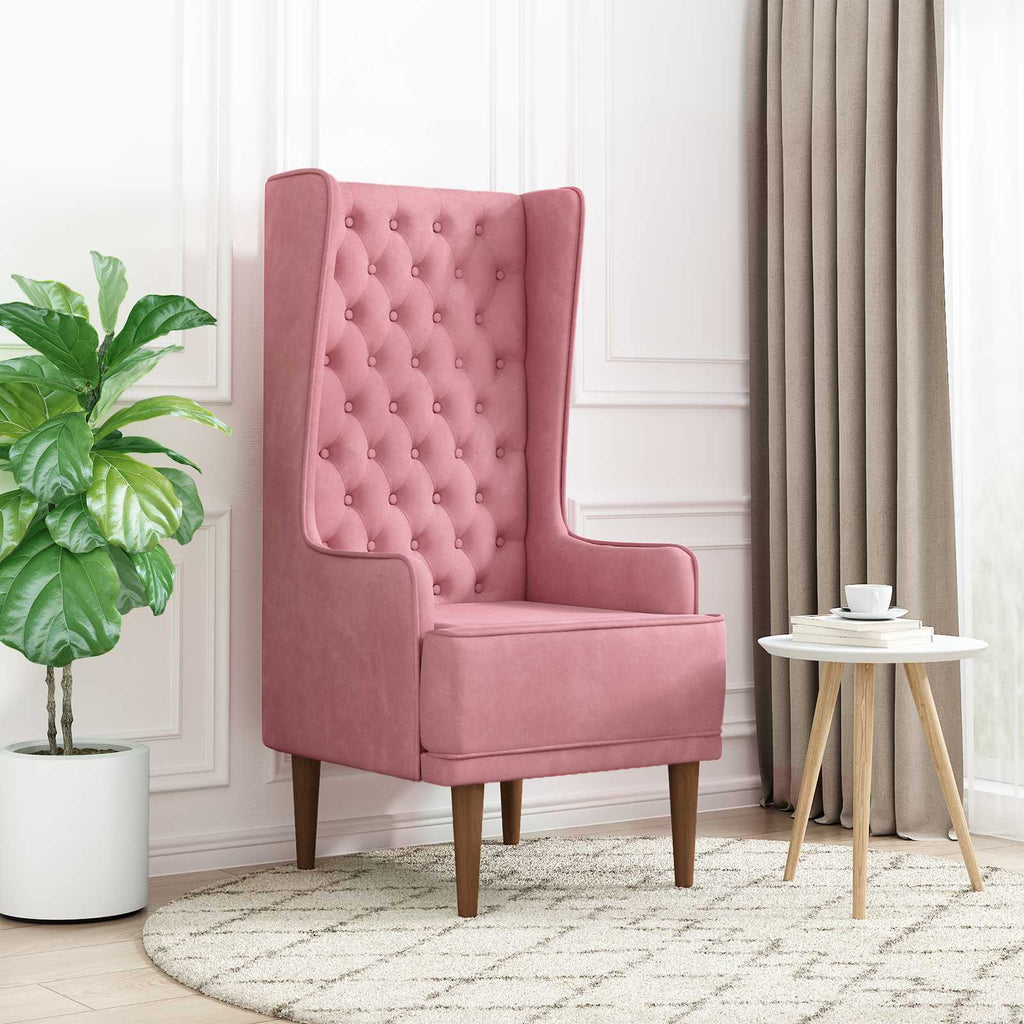 vidaXL Pikowany fotel z wysokim oparciem różowy Welur