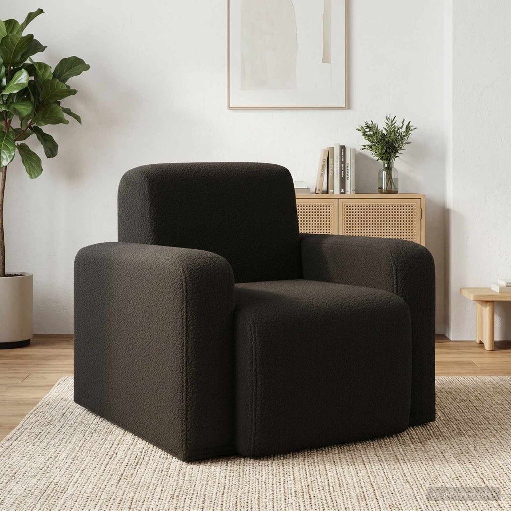 vidaXL Fotel Czarny Bouclé