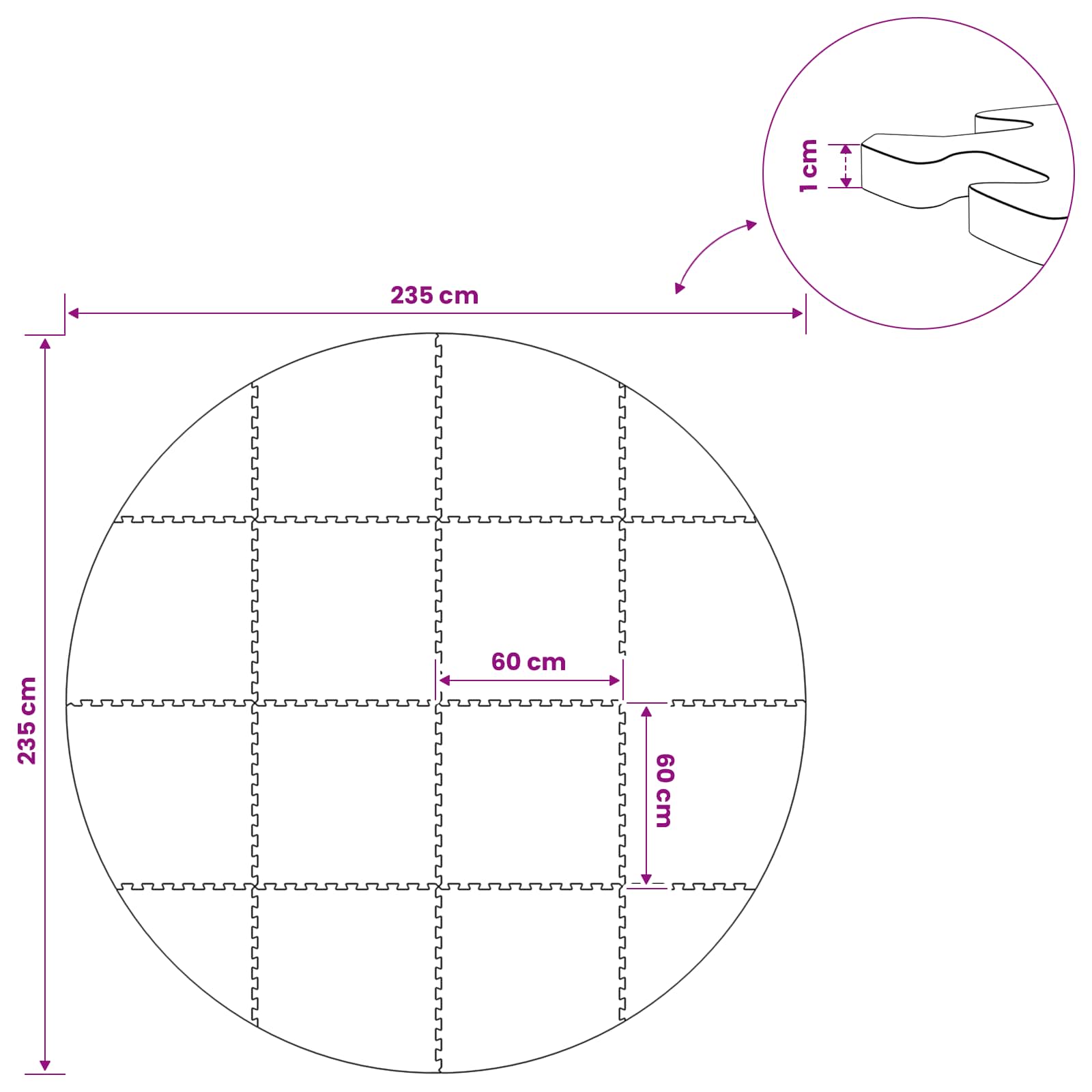 vidaXL Mata podłogowa do basenu 16 szt. Ø 235 cm Okrągły Pianka EVA