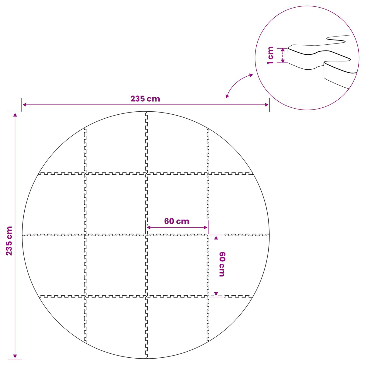vidaXL Mata podłogowa do basenu 16 szt. Ø 235 cm Okrągły Pianka EVA