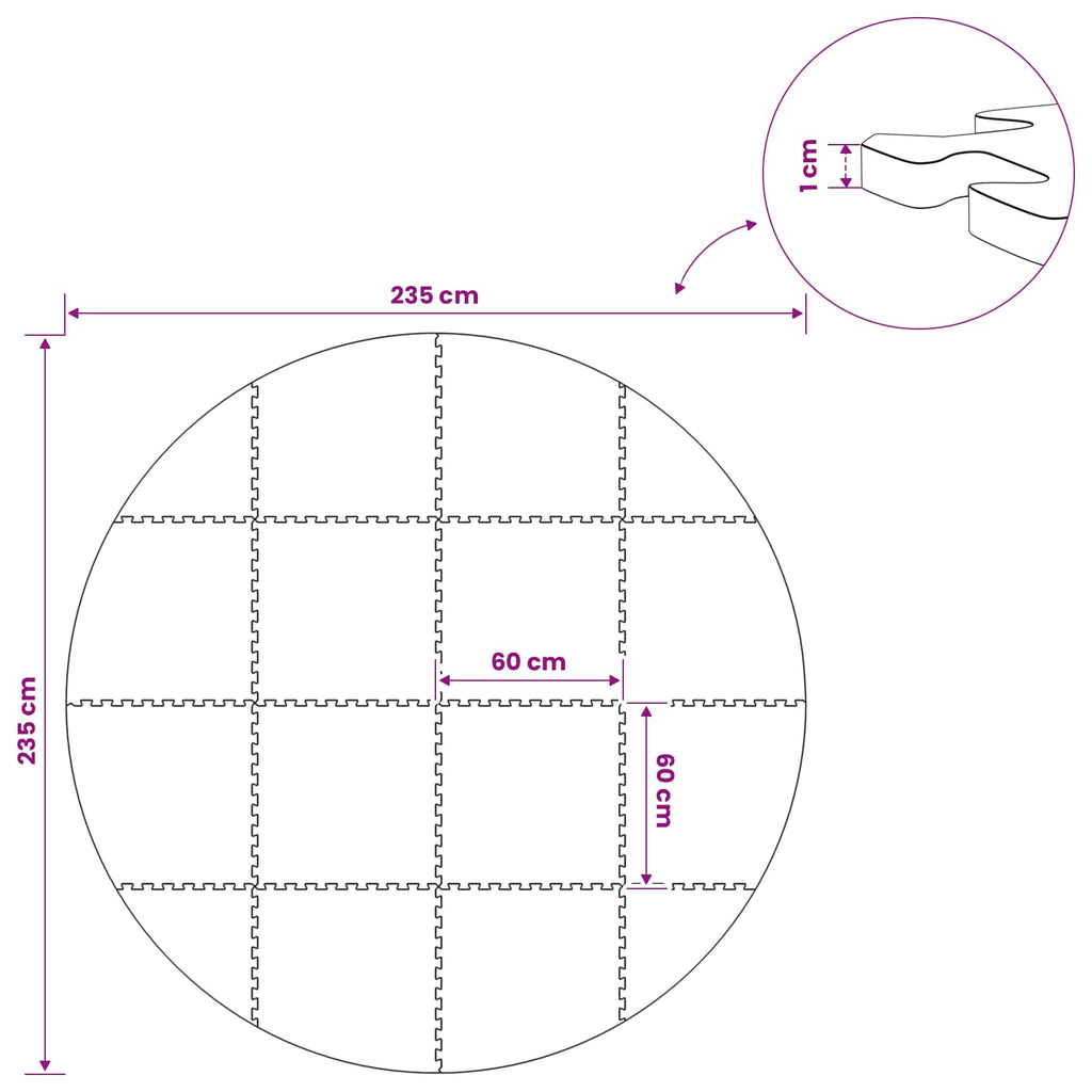 vidaXL Mata podłogowa do basenu 16 szt. Ø 235 cm Okrągły Pianka EVA