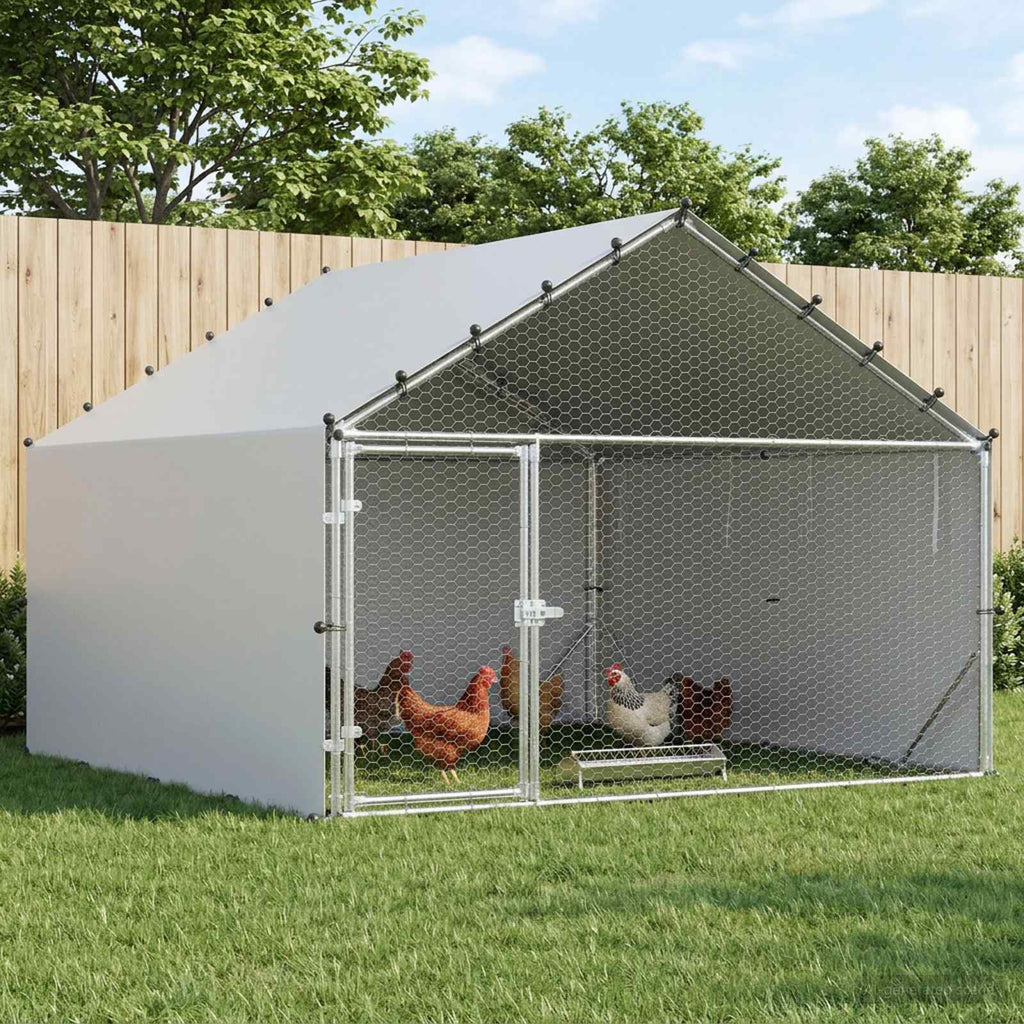 vidaXL Kurnik z dachem srebrny 200 x 200 x 150 cm Stal ocynkowana