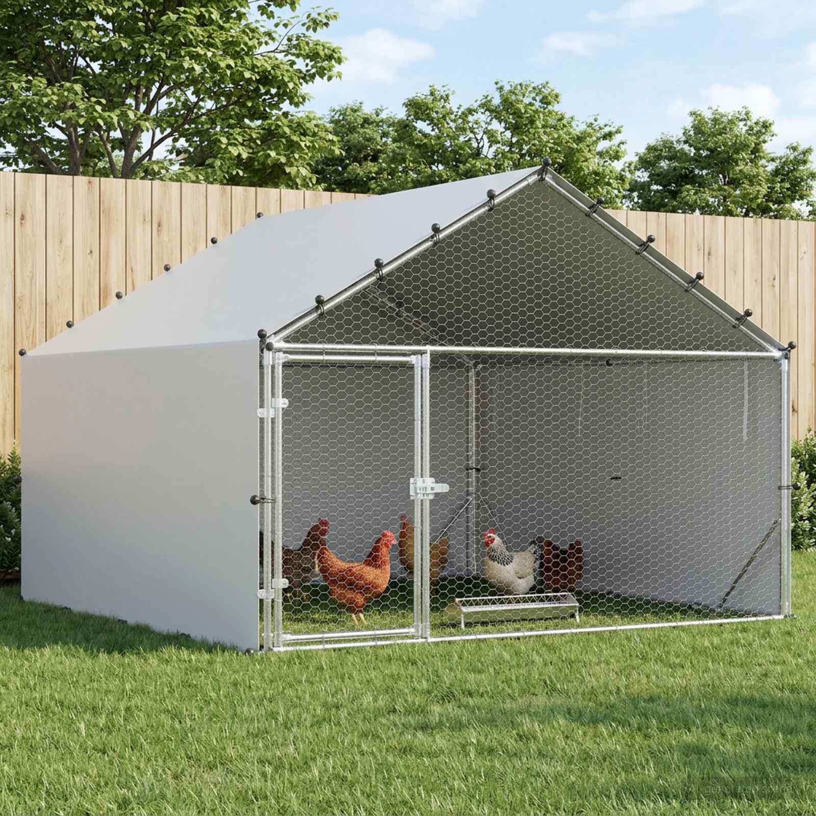 vidaXL Kurnik z dachem srebrny 200 x 200 x 150 cm Stal ocynkowana