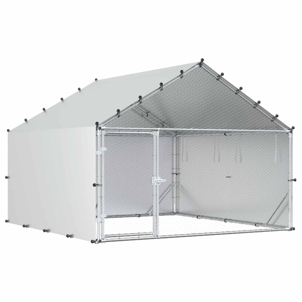 vidaXL Kurnik z dachem srebrny 200 x 200 x 150 cm Stal ocynkowana