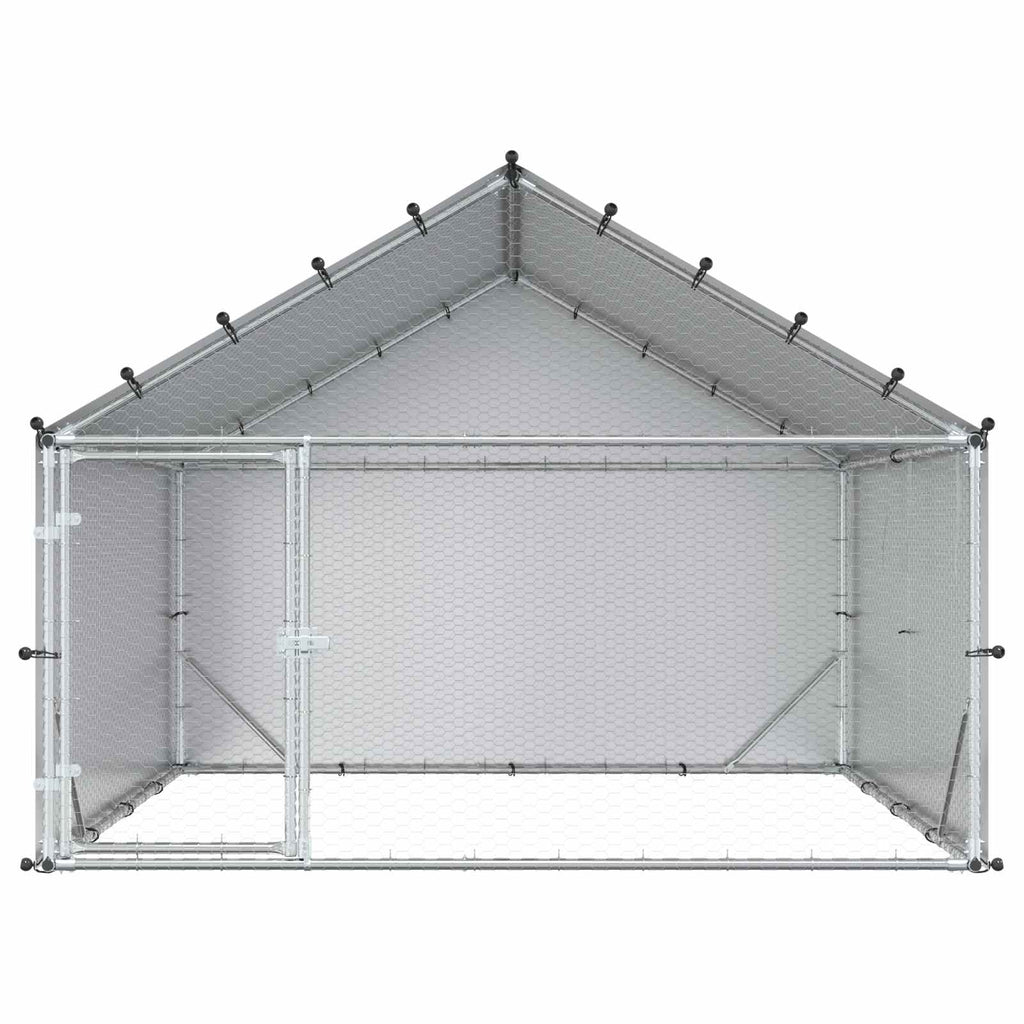 vidaXL Kurnik z dachem srebrny 200 x 200 x 150 cm Stal ocynkowana
