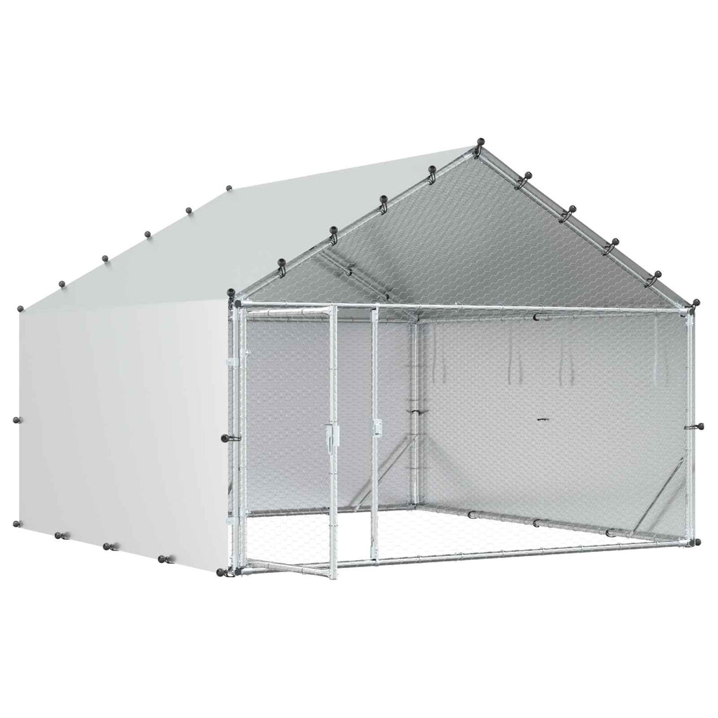vidaXL Kurnik z dachem srebrny 200 x 200 x 150 cm Stal ocynkowana
