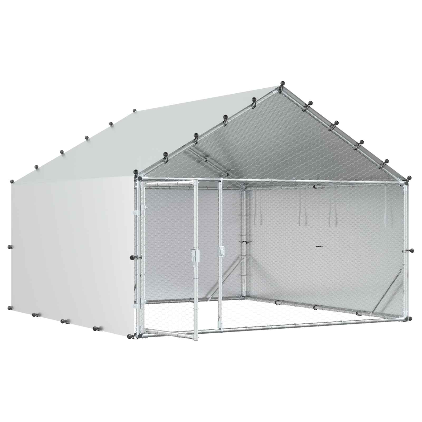 vidaXL Kurnik z dachem srebrny 200 x 200 x 150 cm Stal ocynkowana