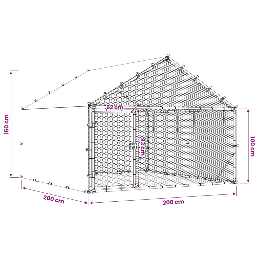 vidaXL Kurnik z dachem srebrny 200 x 200 x 150 cm Stal ocynkowana