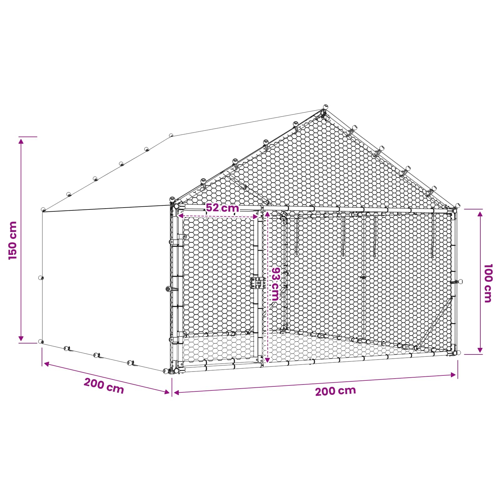 vidaXL Kurnik z dachem srebrny 200 x 200 x 150 cm Stal ocynkowana