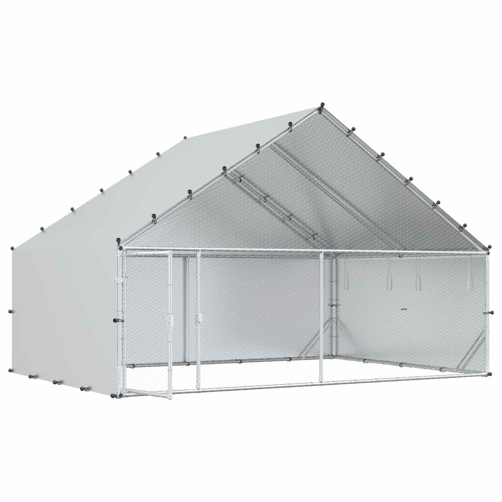 vidaXL Kurnik z dachem srebrny 300 x 200 x 190 cm Stal ocynkowana