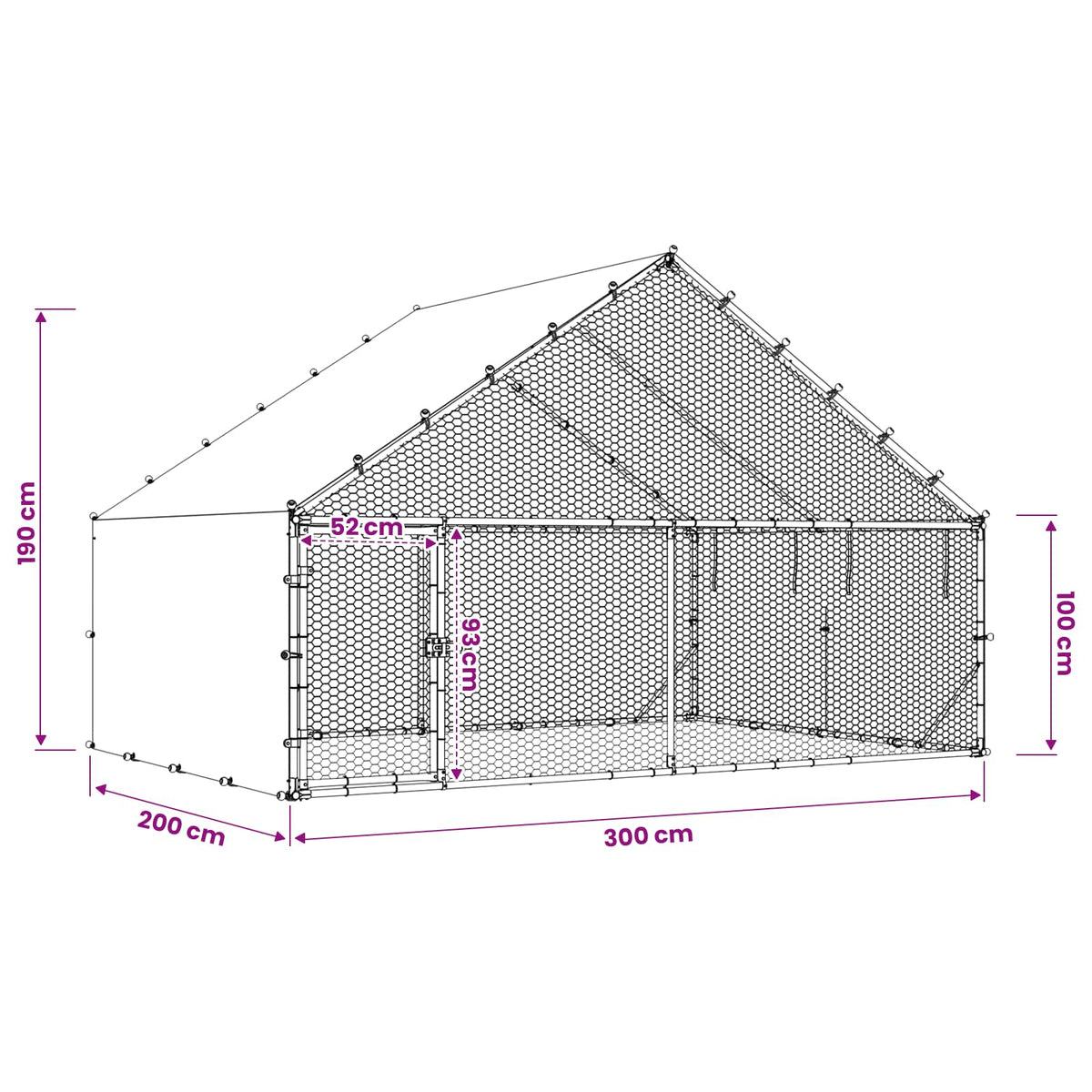 vidaXL Kurnik z dachem srebrny 300 x 200 x 190 cm Stal ocynkowana