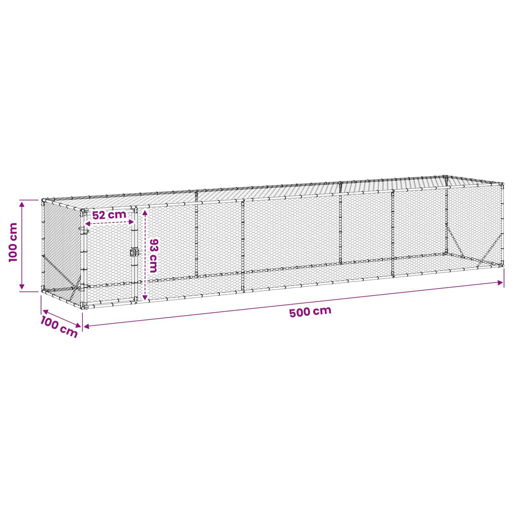 vidaXL Zagroda dla kurczaków srebrny 500 x 100 x 100 cm