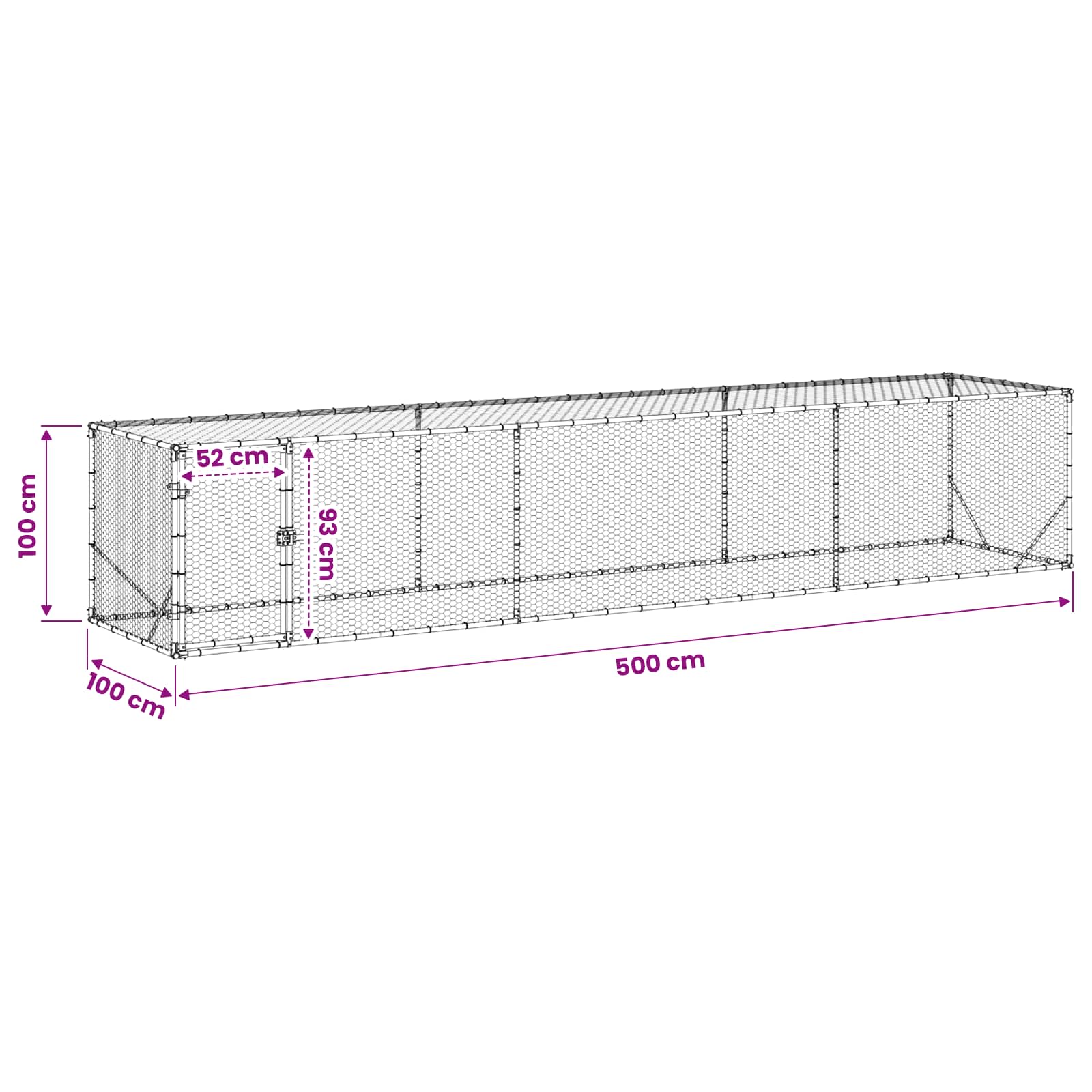 vidaXL Zagroda dla kurczaków srebrny 500 x 100 x 100 cm
