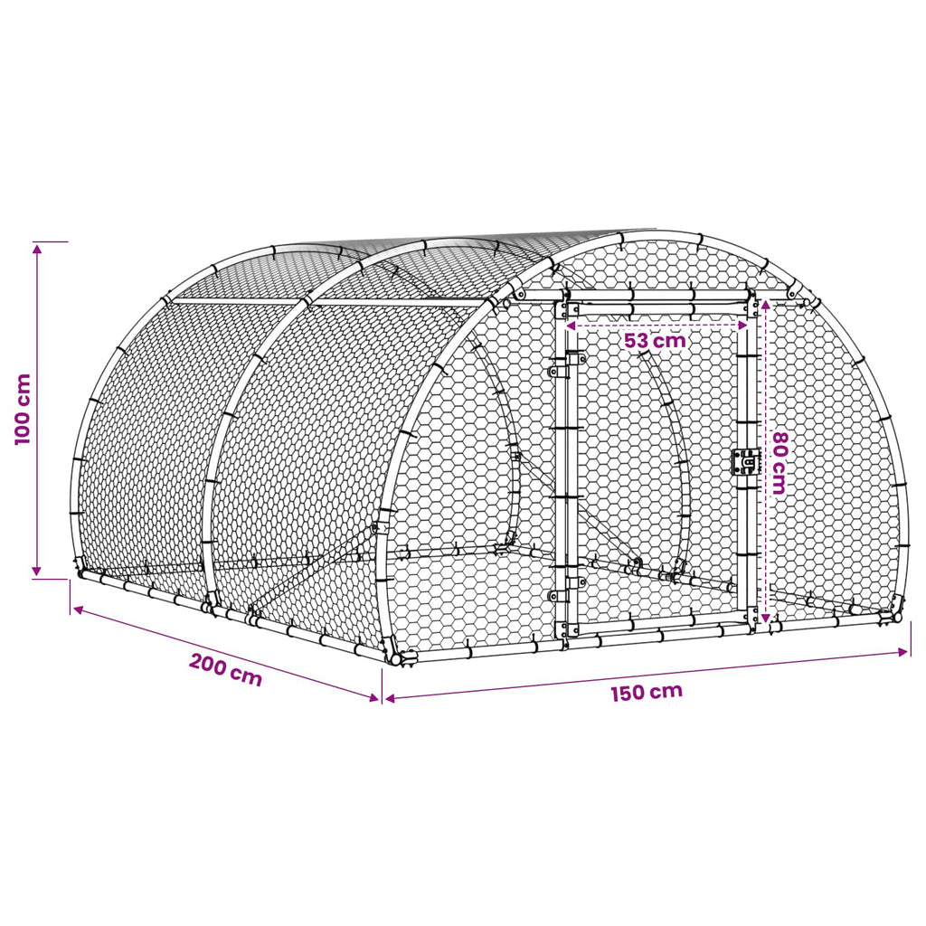 vidaXL Kurnik srebrny 200 x 150 x 100 cm Stal ocynkowana