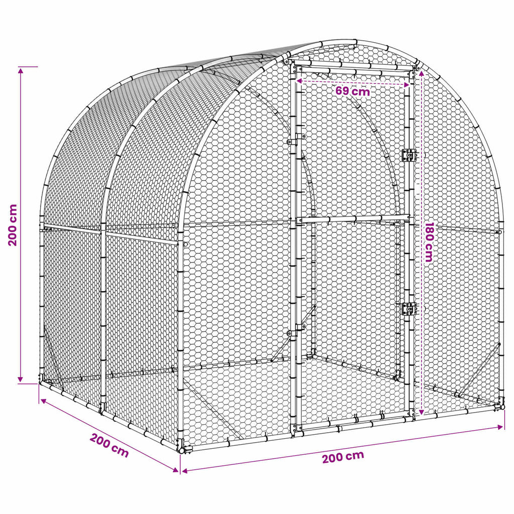 vidaXL Kurnik srebrny 200 x 200 x 200 cm Stal ocynkowana