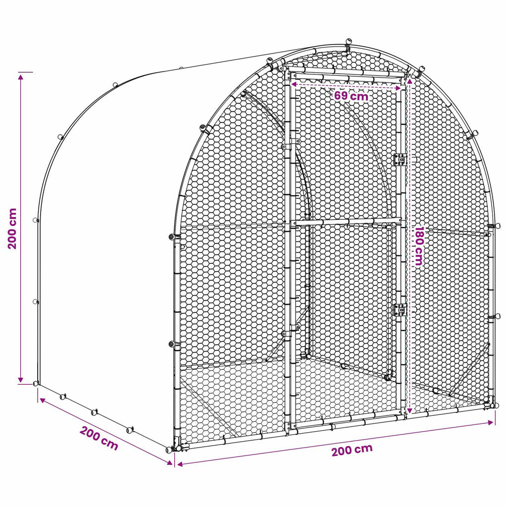 vidaXL Kurnik srebrny 200 x 200 x 200 cm Stal ocynkowana