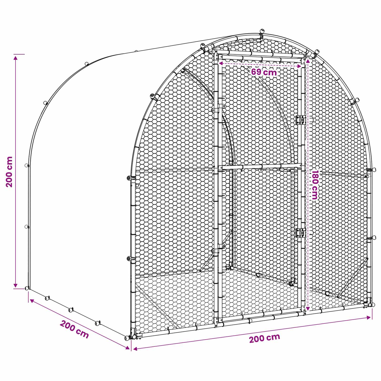 vidaXL Kurnik srebrny 200 x 200 x 200 cm Stal ocynkowana