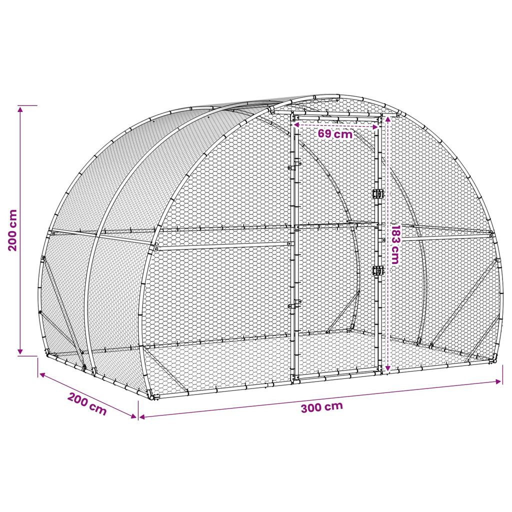 vidaXL Kurnik srebrny 200 x 300 x 200 cm Stal ocynkowana