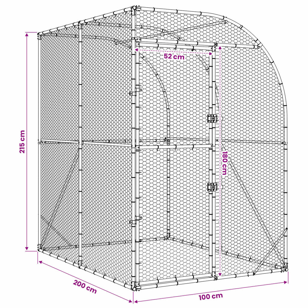 vidaXL Kurnik srebrny 200 x 200 x 215 cm Stal ocynkowana