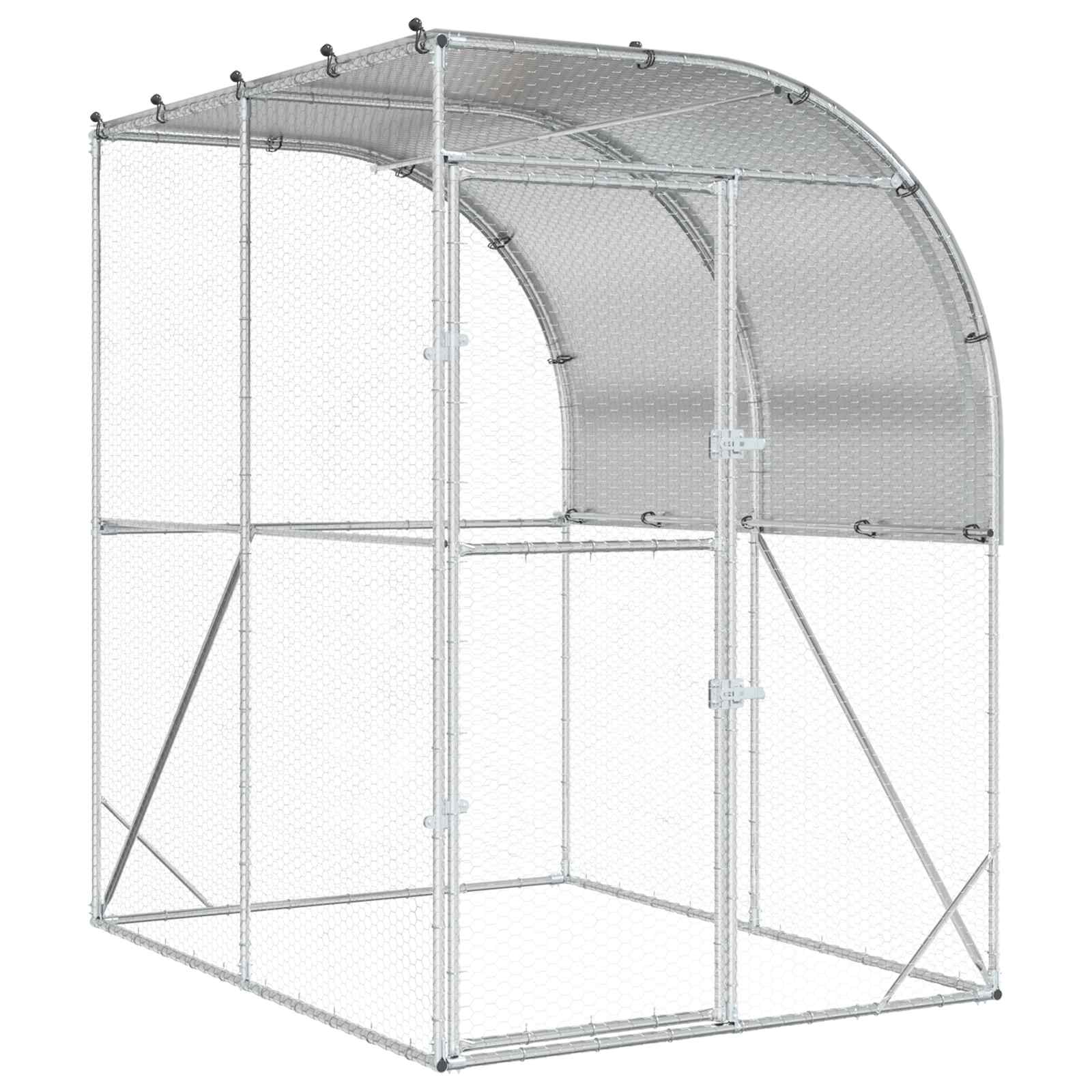 vidaXL Kurnik srebrny 200 x 200 x 215 cm Stal ocynkowana