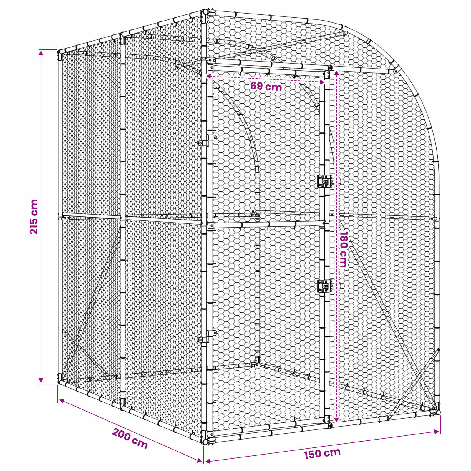 vidaXL Kurnik srebrny 200 x 200 x 215 cm Stal ocynkowana