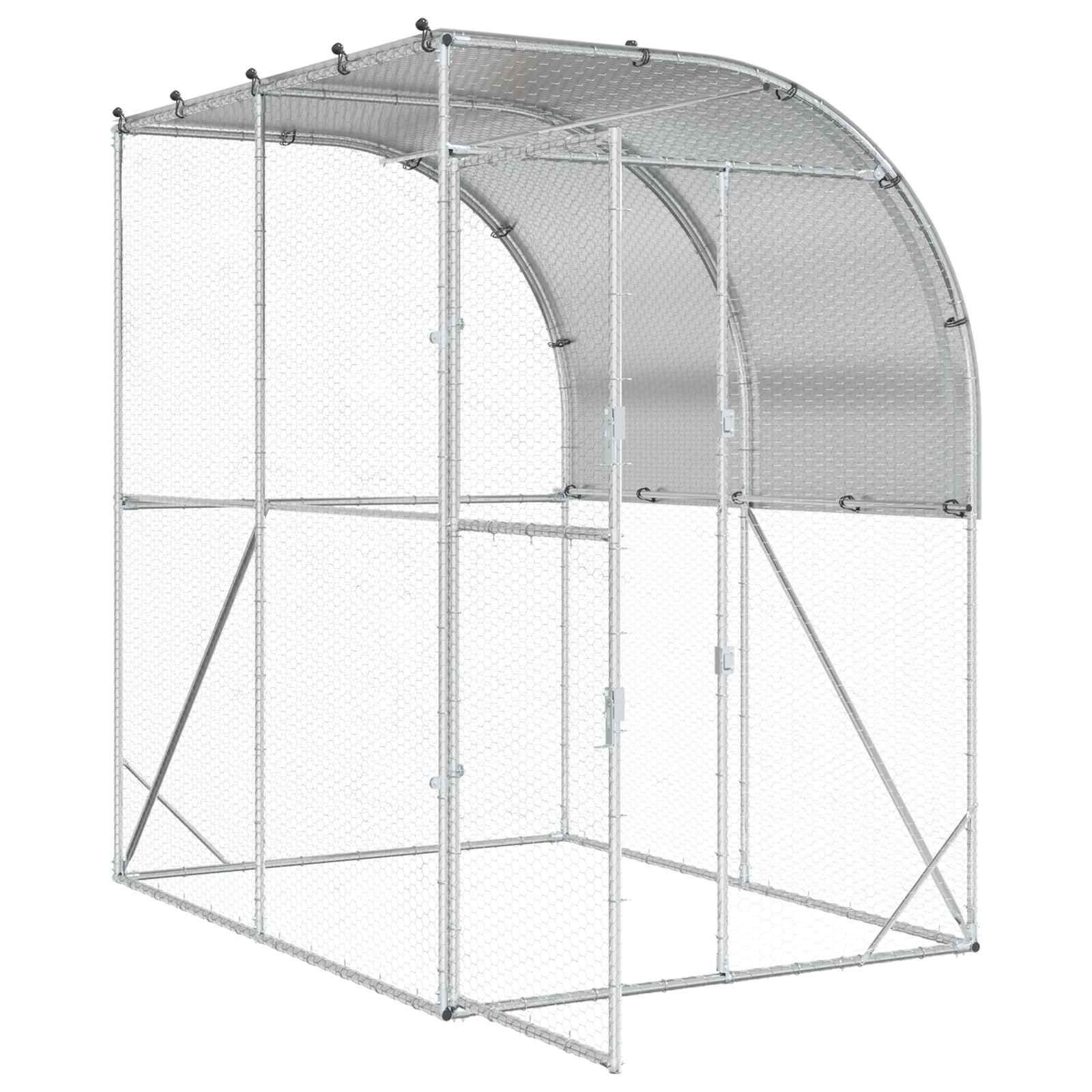 vidaXL Kurnik srebrny 200 x 200 x 215 cm Stal ocynkowana