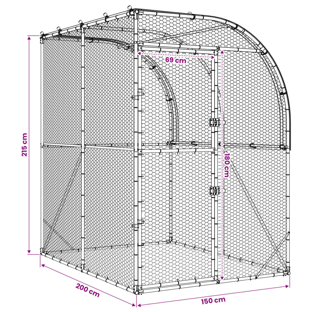 vidaXL Kurnik srebrny 200 x 200 x 215 cm Stal ocynkowana