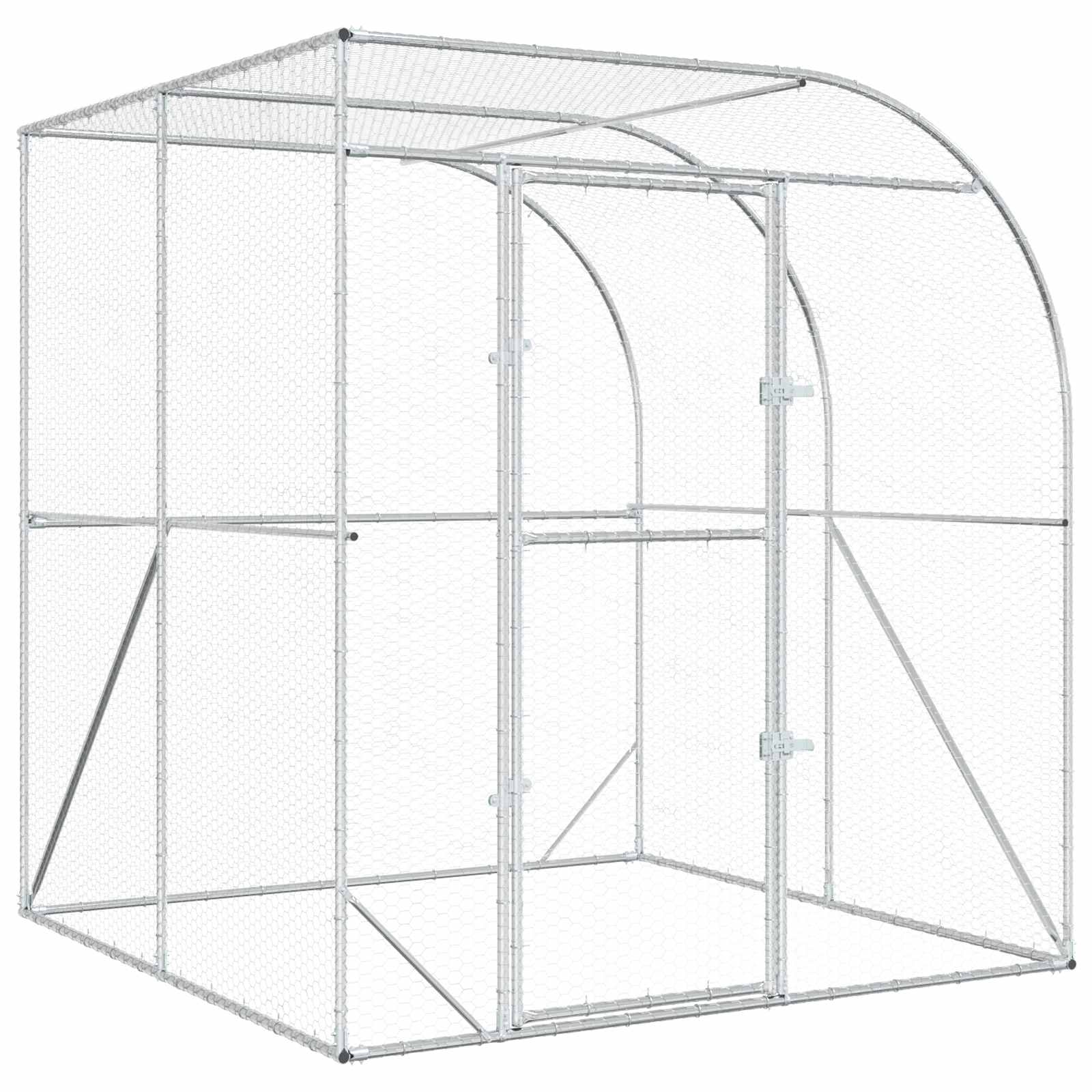 vidaXL Kurnik srebrny 200 x 200 x 215 cm Stal ocynkowana