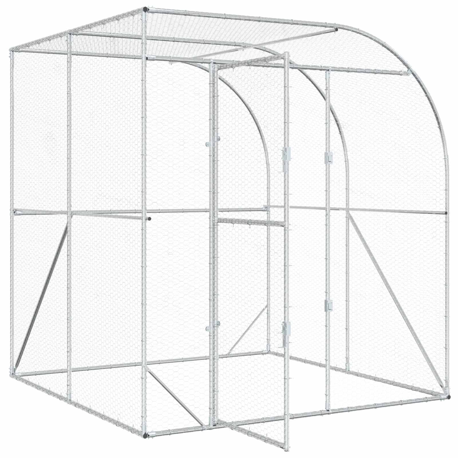 vidaXL Kurnik srebrny 200 x 200 x 215 cm Stal ocynkowana