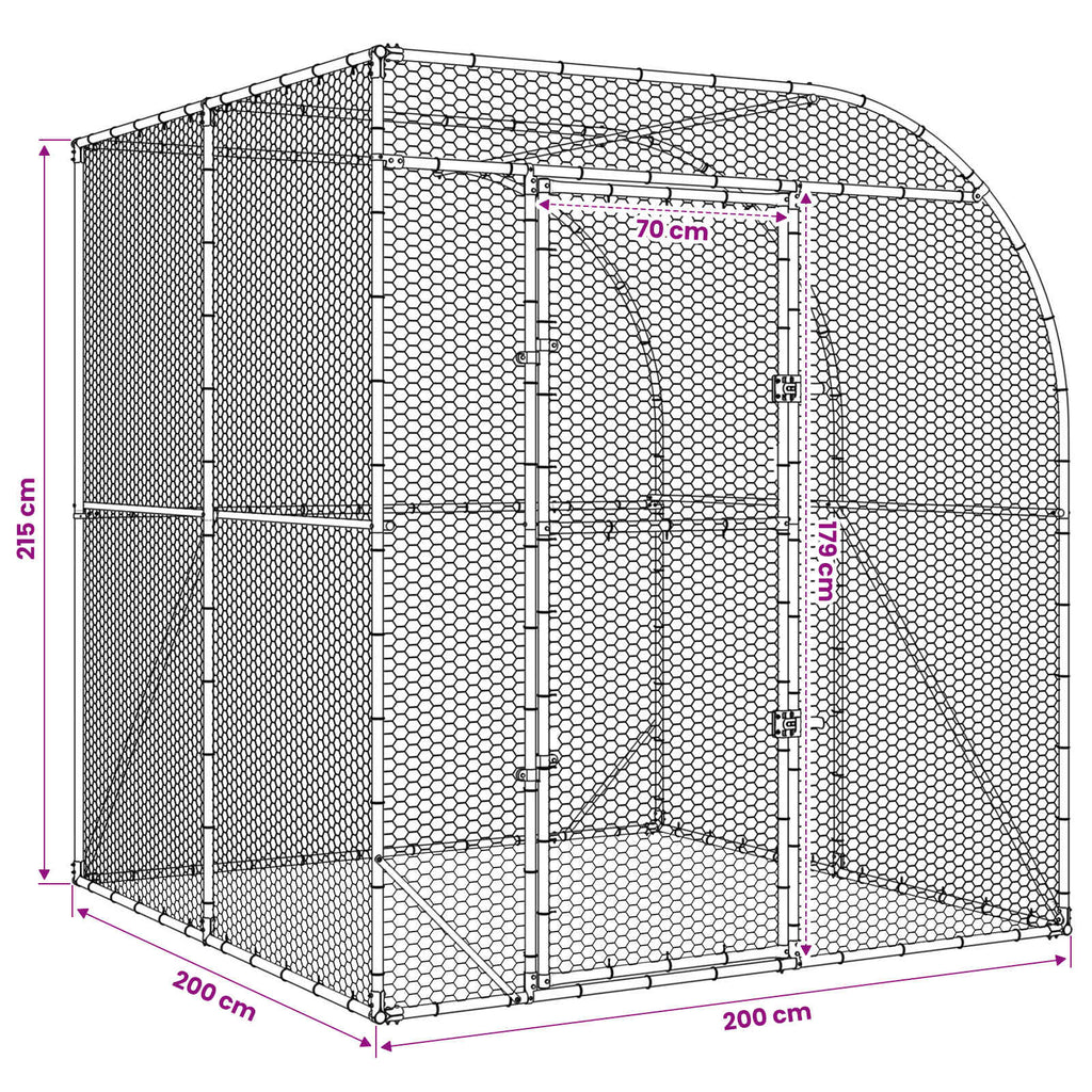 vidaXL Kurnik srebrny 200 x 200 x 215 cm Stal ocynkowana
