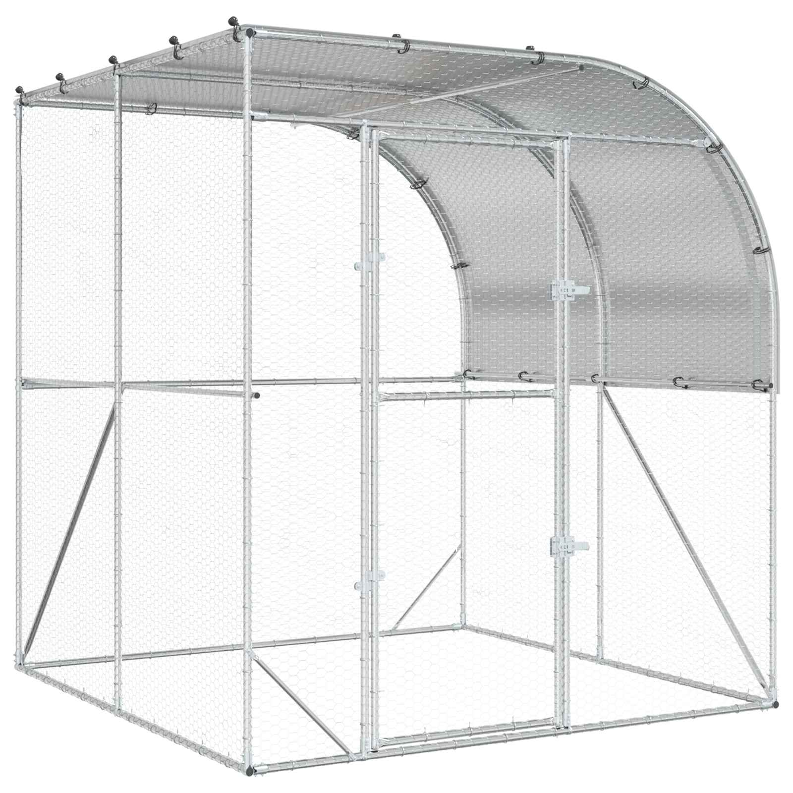 vidaXL Kurnik srebrny 200 x 200 x 215 cm Stal ocynkowana