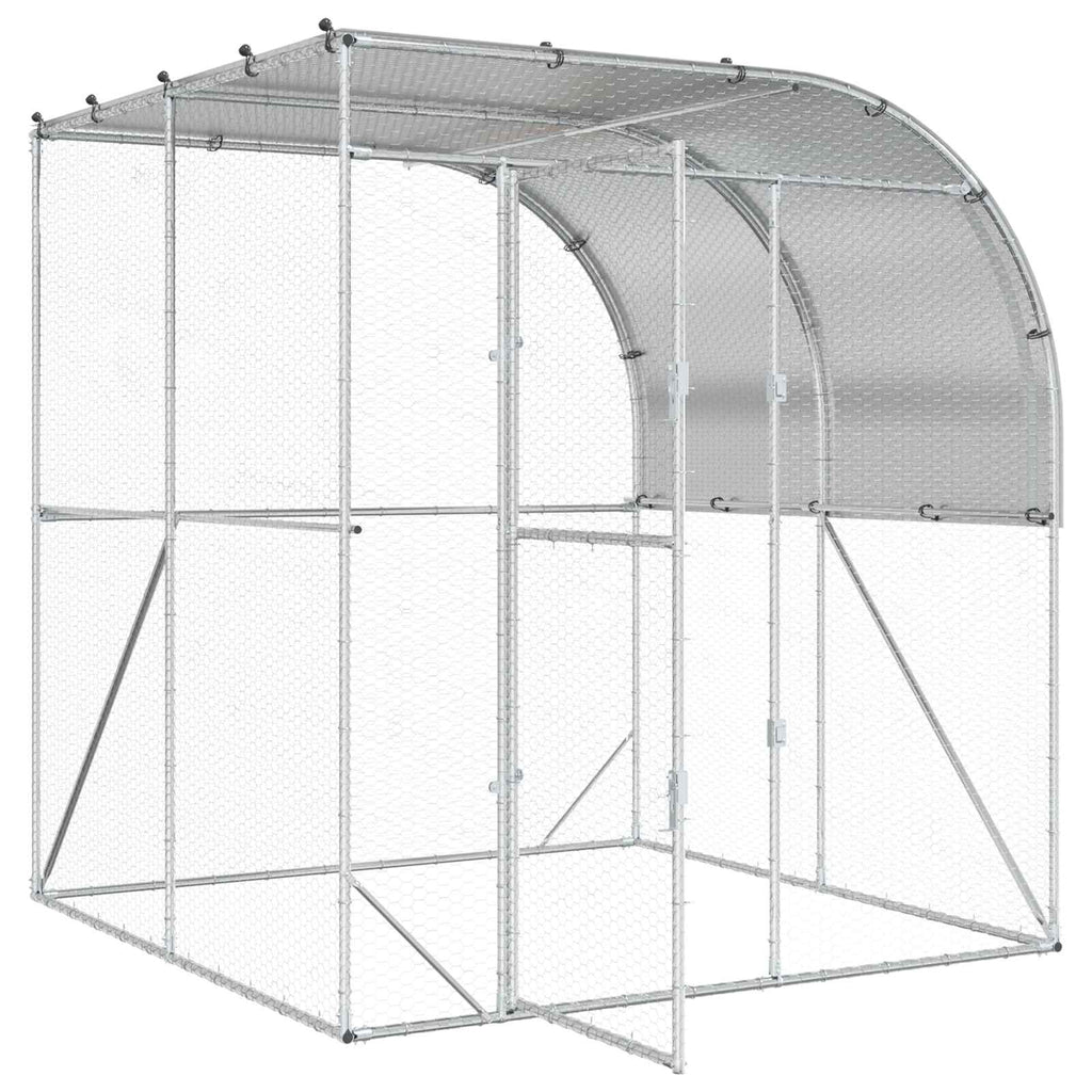 vidaXL Kurnik srebrny 200 x 200 x 215 cm Stal ocynkowana