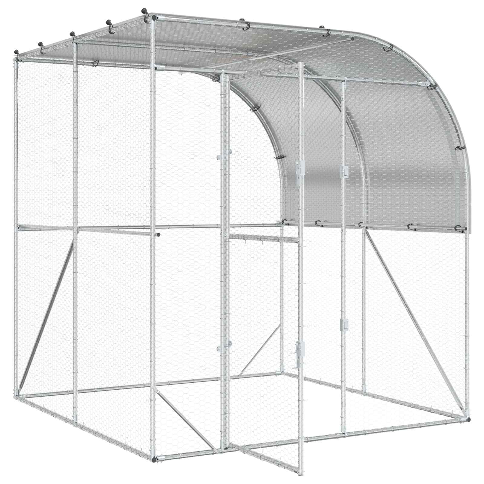 vidaXL Kurnik srebrny 200 x 200 x 215 cm Stal ocynkowana