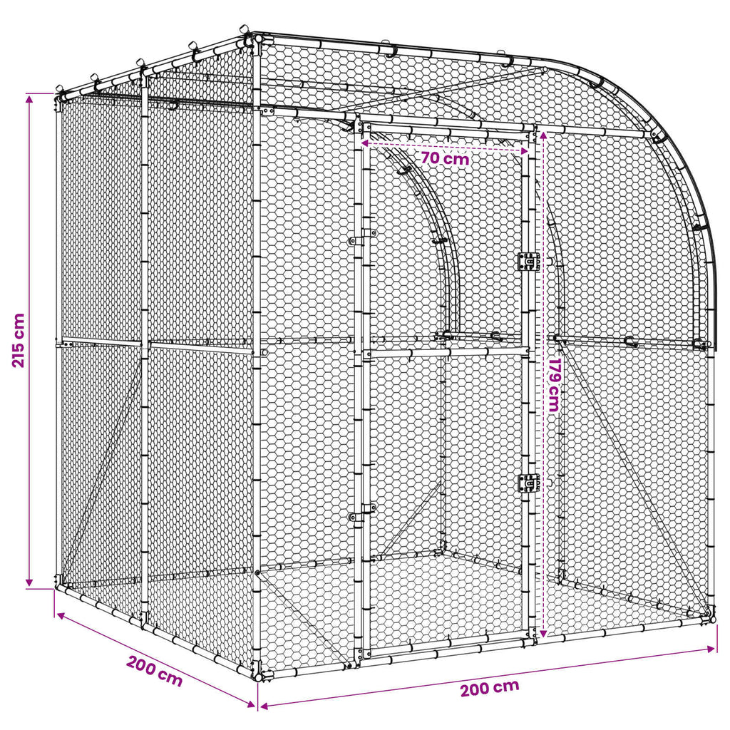 vidaXL Kurnik srebrny 200 x 200 x 215 cm Stal ocynkowana