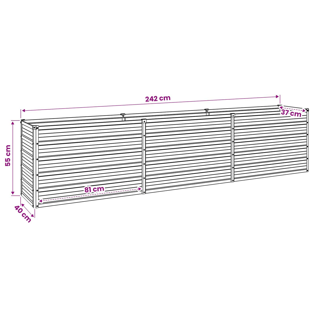 vidaXL Podniesione Łóżko Ogrodowe Szary 240 x 40 x 55 cm