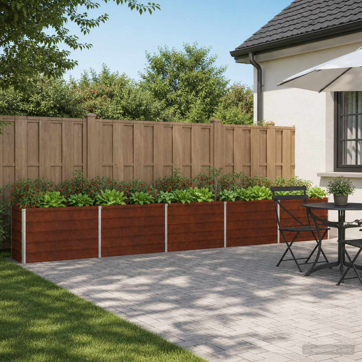 vidaXL Podniesione Łóżko Ogrodowe Rdzawy 400 x 40 x 55 cm tektura