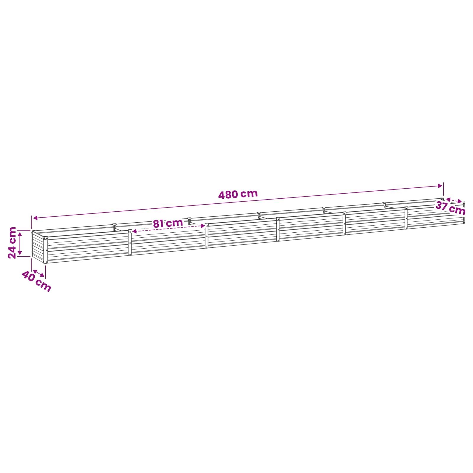 vidaXL Podniesione Łóżko Ogrodowe Rdzawy 480 x 40 x 24 cm tektura