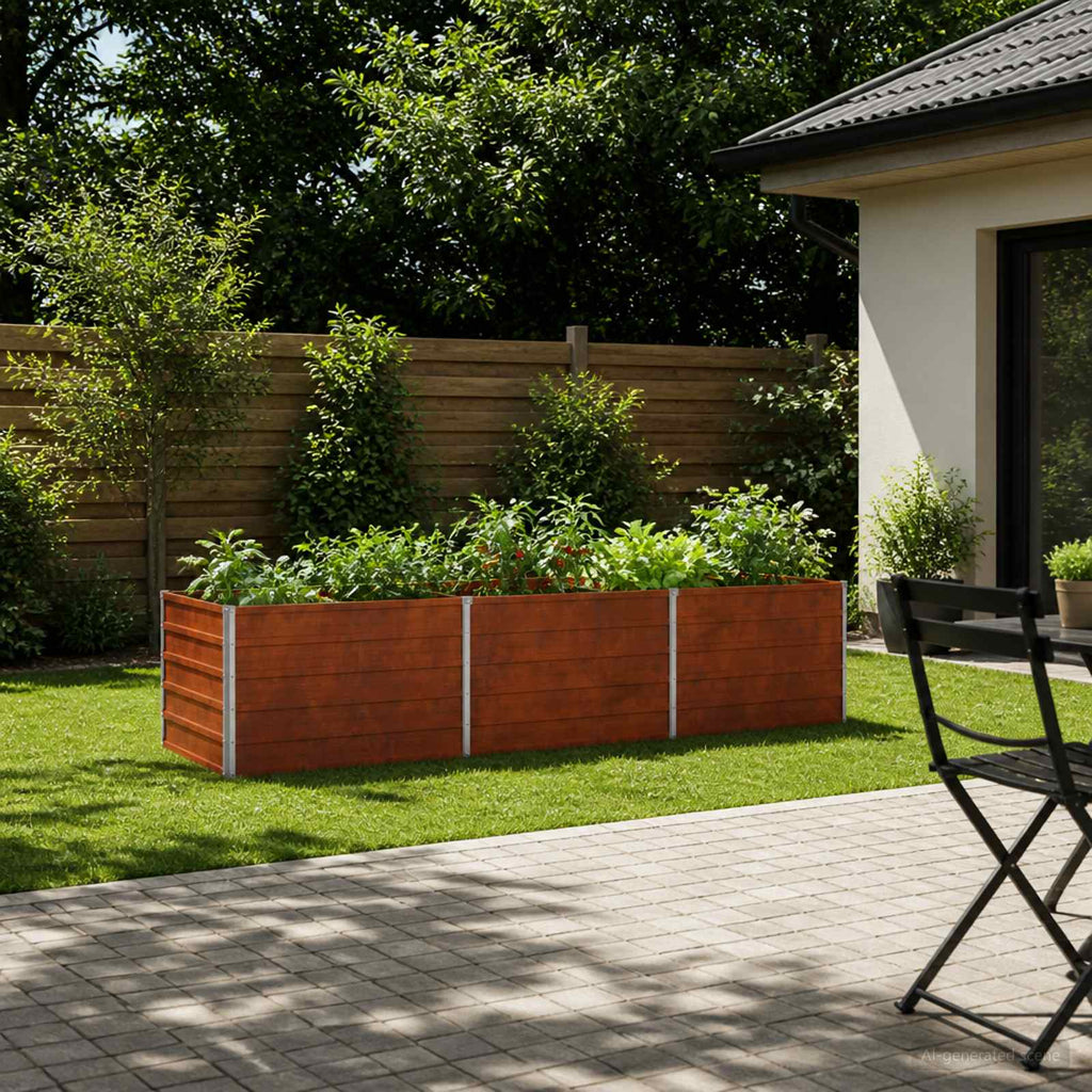 vidaXL Podniesione Łóżko Ogrodowe Rdzawy 240 x 80 x 55 cm tektura