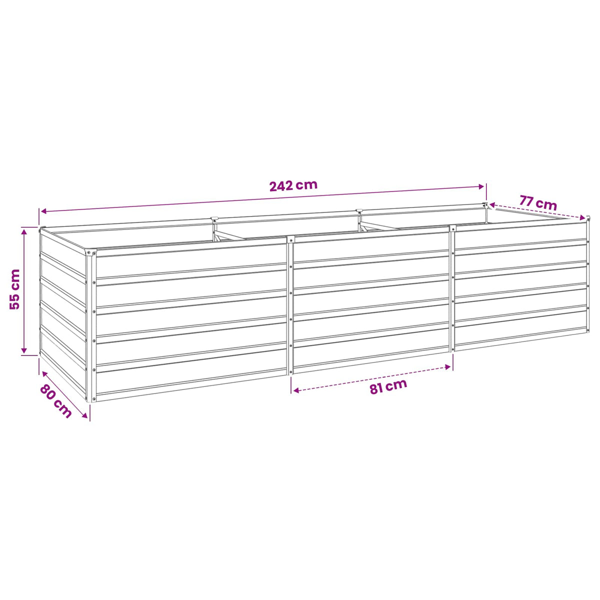 vidaXL Podniesione Łóżko Ogrodowe Rdzawy 240 x 80 x 55 cm tektura