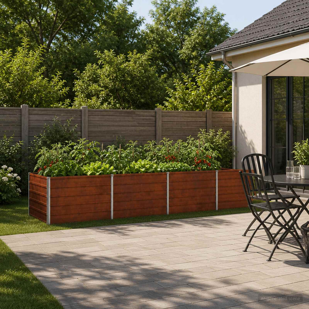 vidaXL Podniesione Łóżko Ogrodowe Rdzawy 320 x 80 x 55 cm tektura