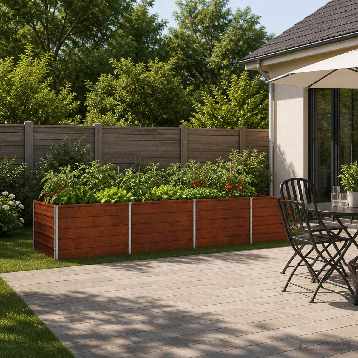vidaXL Podniesione Łóżko Ogrodowe Rdzawy 320 x 80 x 55 cm tektura