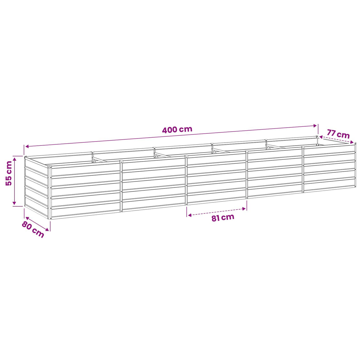 vidaXL Podniesione Łóżko Ogrodowe Rdzawy 400 x 80 x 55 cm tektura