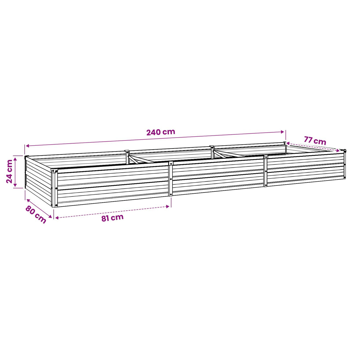 vidaXL Podniesione Łóżko Ogrodowe brązowy 240 x 80 x 24 cm