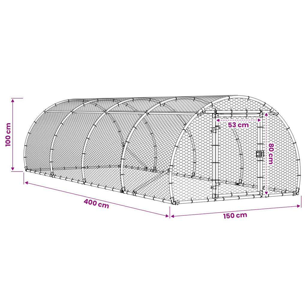 vidaXL Kurnik srebrny 400 x 150 x 100 cm Stal ocynkowana