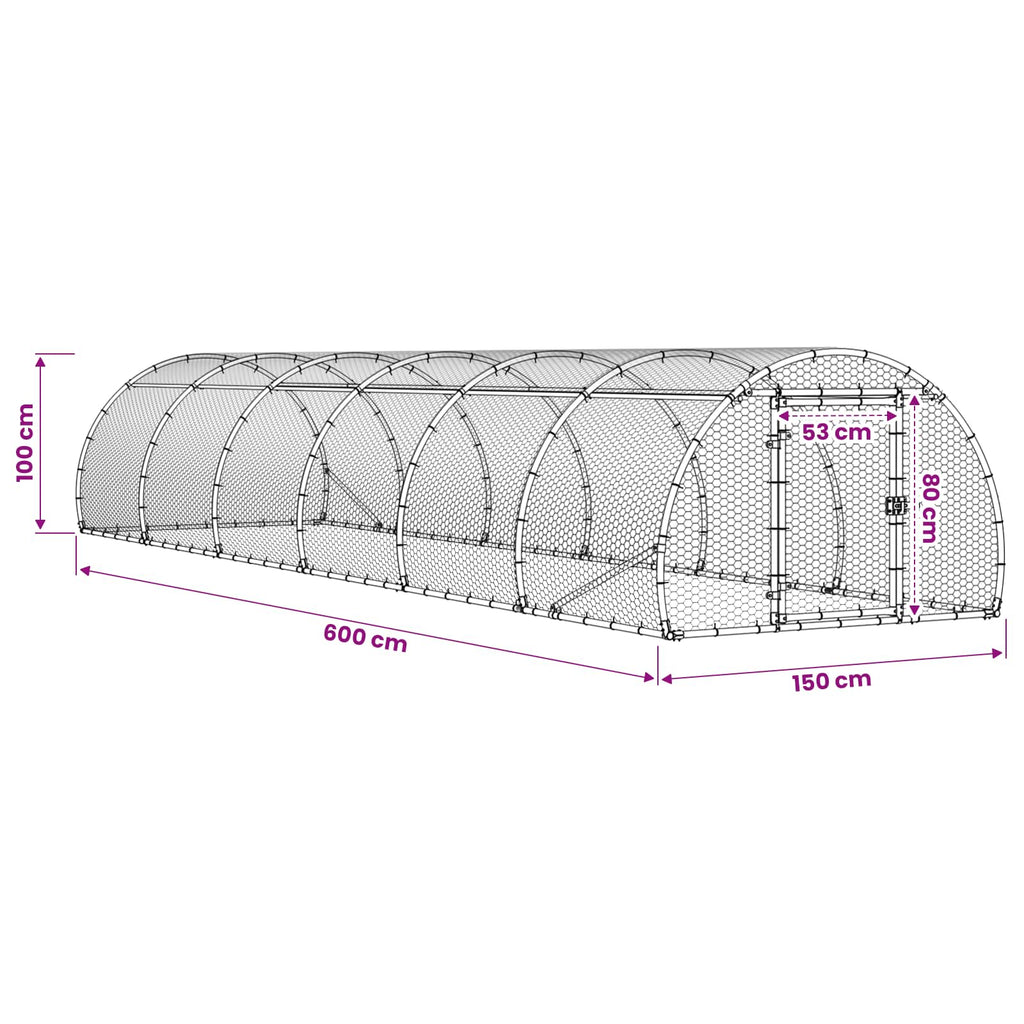 vidaXL Kurnik srebrny 600 x 150 x 100 cm Stal ocynkowana