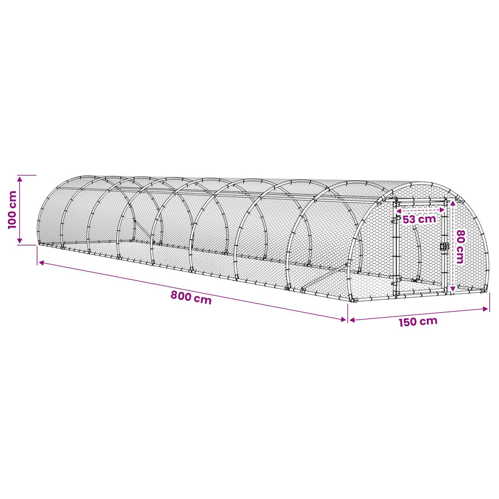 vidaXL Kurnik srebrny 800 x 150 x 100 cm Stal ocynkowana