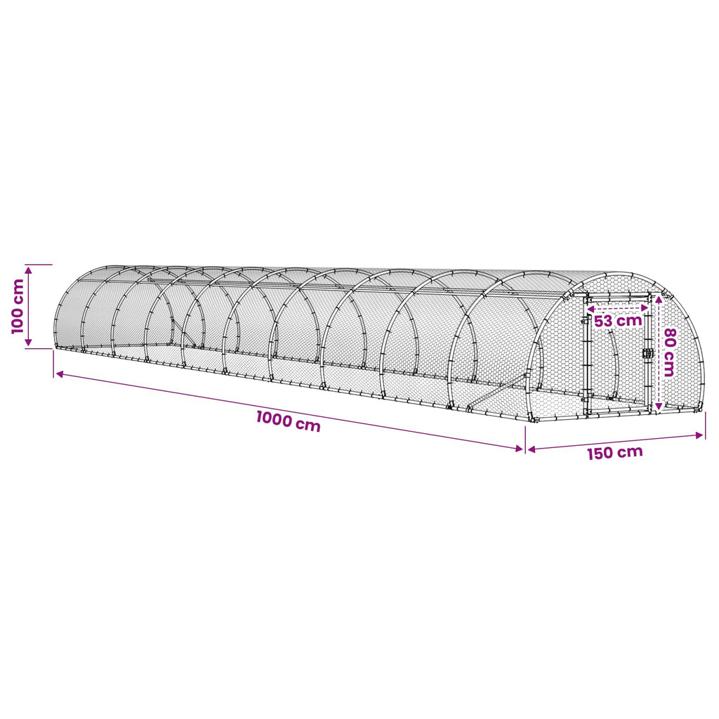 vidaXL Kurnik srebrny 1000 x 150 x 100 cm Stal ocynkowana